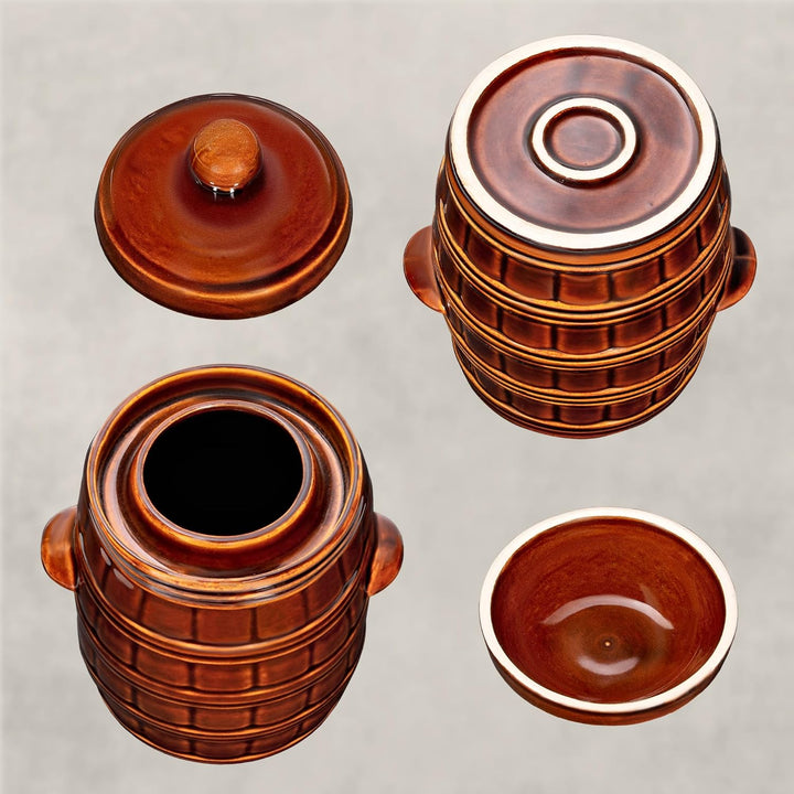 KOTARBAU® Gärtopf Steinguttopf 3,2 L Sauerkrauttopf Gurkentopf mit Deckel Einmachtopf Keramiktopf St