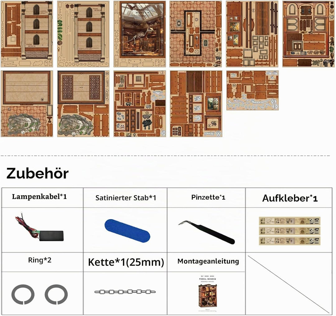 Dinosaurier-Museum Buch Nook Kit | DIY Miniaturhaus Modell | 3D Holzpuzzle Bücherregal-Dekor | Kreat