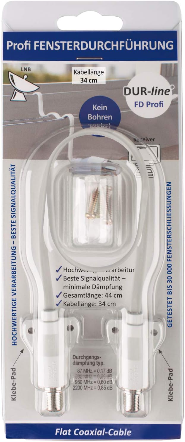 DUR-line® Profi Fensterdurchführung XL - 34cm Kabellänge - Minimale Dämpfung, maximale Schirmung - I