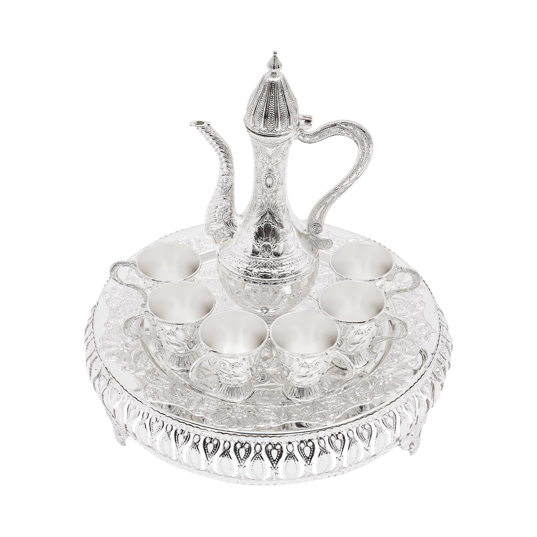 Vintage Türkische Kaffeekanne Set,Metallteekannenset mit 6 Kaffeetassen und Teetablett,Tee-Set Tee O