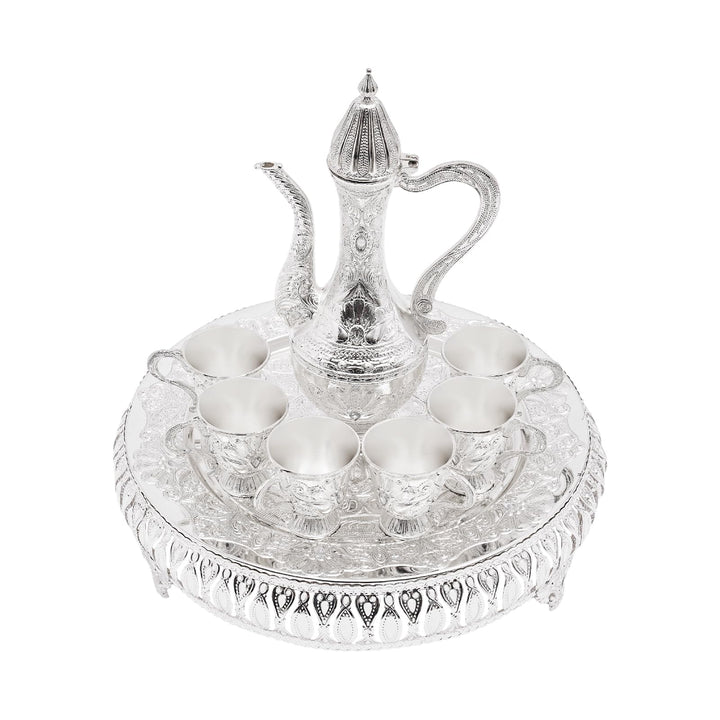 Vintage Türkische Kaffeekanne Set,Metallteekannenset mit 6 Kaffeetassen und Teetablett,Tee-Set Tee O