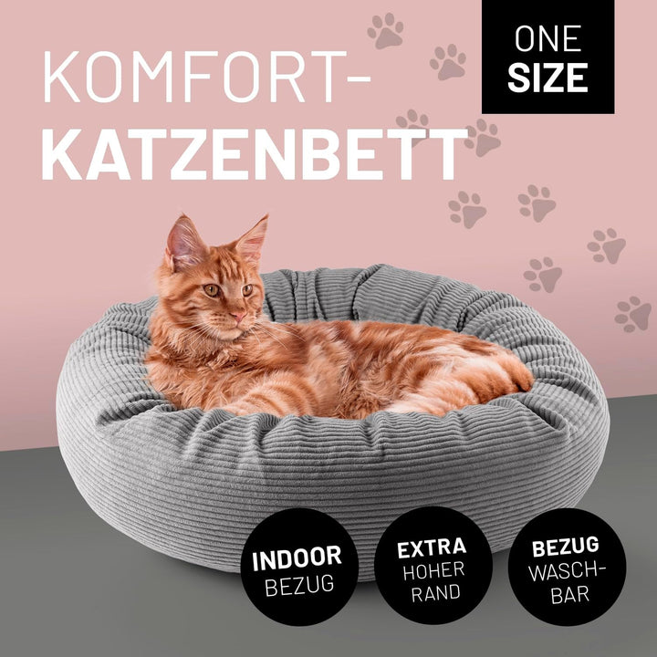 Lumaland Komfort Katzenbett Cord, Ø 60 cm | Katzenhöhle Rutschfester Boden | Katzen Zubehör mit Soft