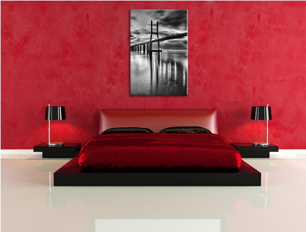Pixxprint Brücke Lissabon / 100x70cm Leinwandbild bespannt auf Holzrahmen/Wandbild Kunstdruck Dekora