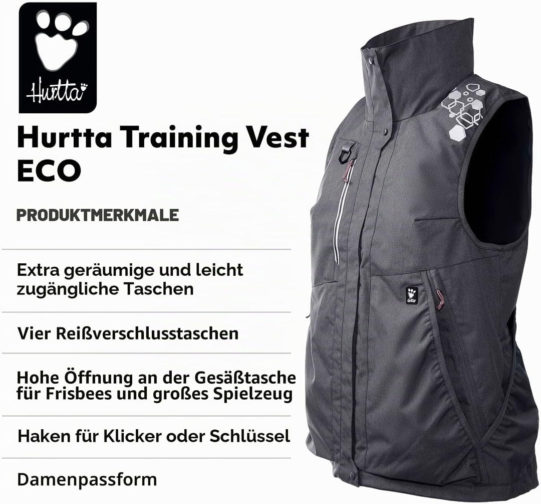 Hurtta Trainingsweste ECO Jacken für Hundetrainer, Hunde-Trainingsweste mit Mehreren Taschen, Damenp
