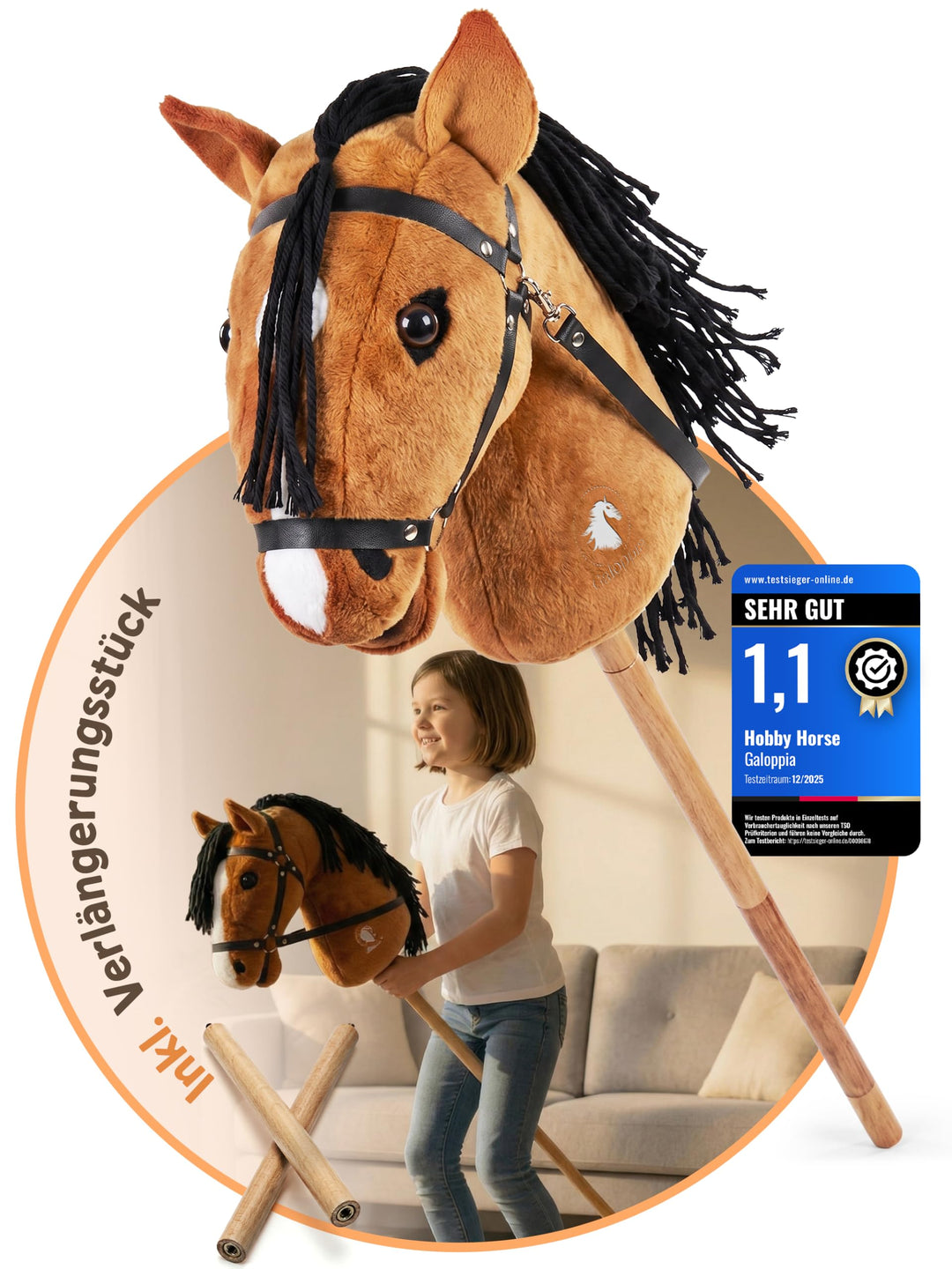 Hobby Horse Steckenpferd Kinder [Individuell anpassbare Länge] Stockpferd für Kinder, Hobby Horsing