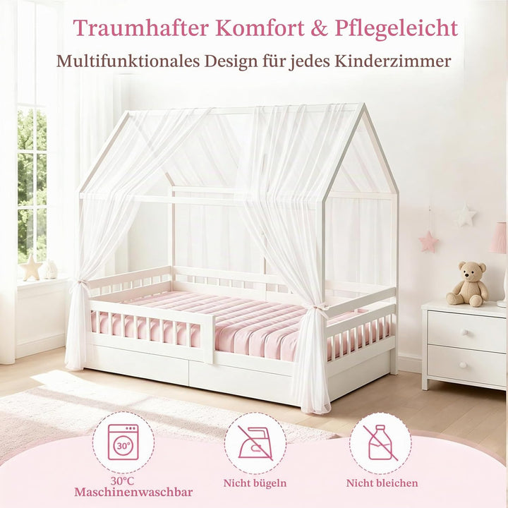 Kinderbett Himmel Vorhang 2er Pack, Moskitonetz mit Mückenschutz für Kinderbett, Luftdurchlässiger B