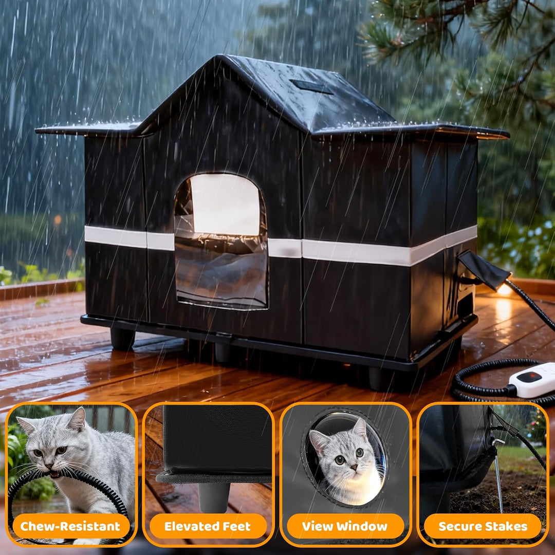 Homegroove Beheiztes Katzenhaus Outdoor - Winterfests Isoliertes Katzenhaus für Draussen mit Heizpad