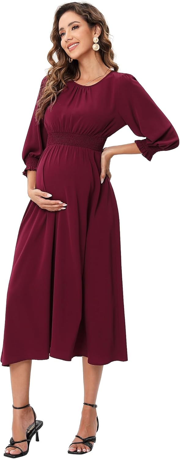 KOJOOIN Damen Umstandskleid Kurzarm Schwangerschafts Bedrucktes Kleid mit Rundhalsausschnitt und Rüs