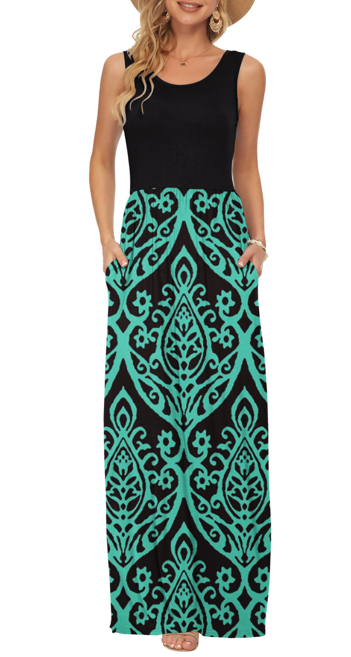 AUSELILY Damen Sommer Maxikleid | Ärmelloses,Taschen,Lockeres,Lässiges,Langes,Atmungsaktives Materia