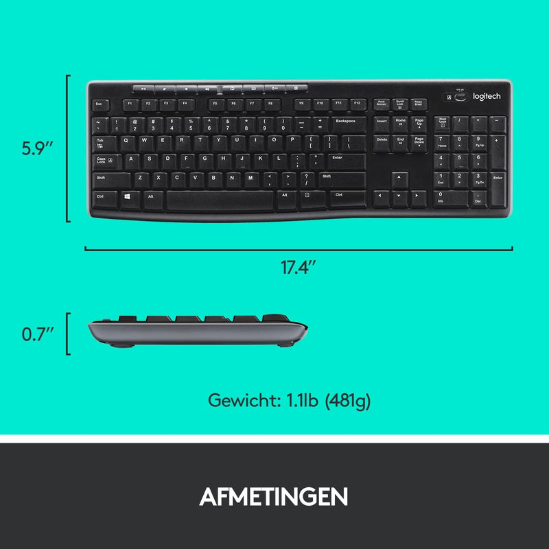 Logitech MK270 Kabelloses Set mit Tastatur und Maus für Windows, Belgisches AZERTY-Layout - Schwarz