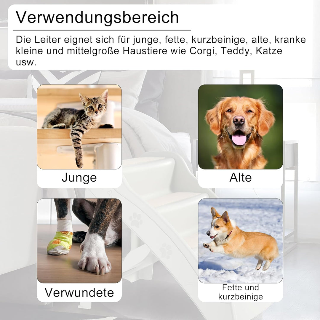 Hundetreppe Haustiertreppe 4 Stufen mit Teppichboden,Hunderampe klappbar,Kunststoff Katzentreppe fal