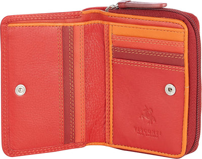 VISCONTI 100% Leder Geldbeutel Damen RFID Schutz Geldbörse Damen Portemonee Bifold Mehrfarbig Portmo