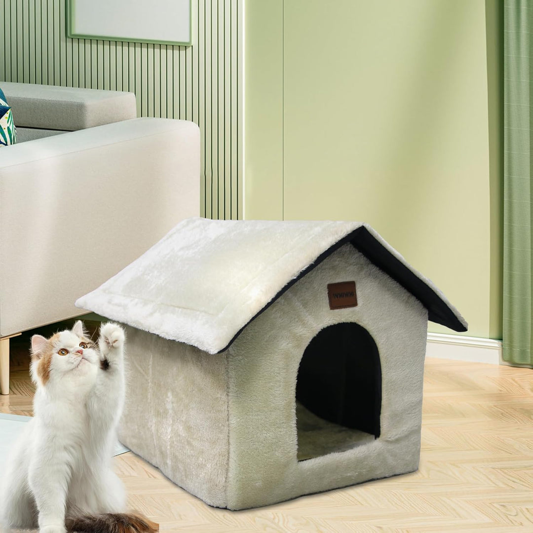 Plüsch Katzenhaus Katzenhöhlenbett mit Flauschiges Katzenkissen Tragbare Katzenhütte mit Rutschfeste