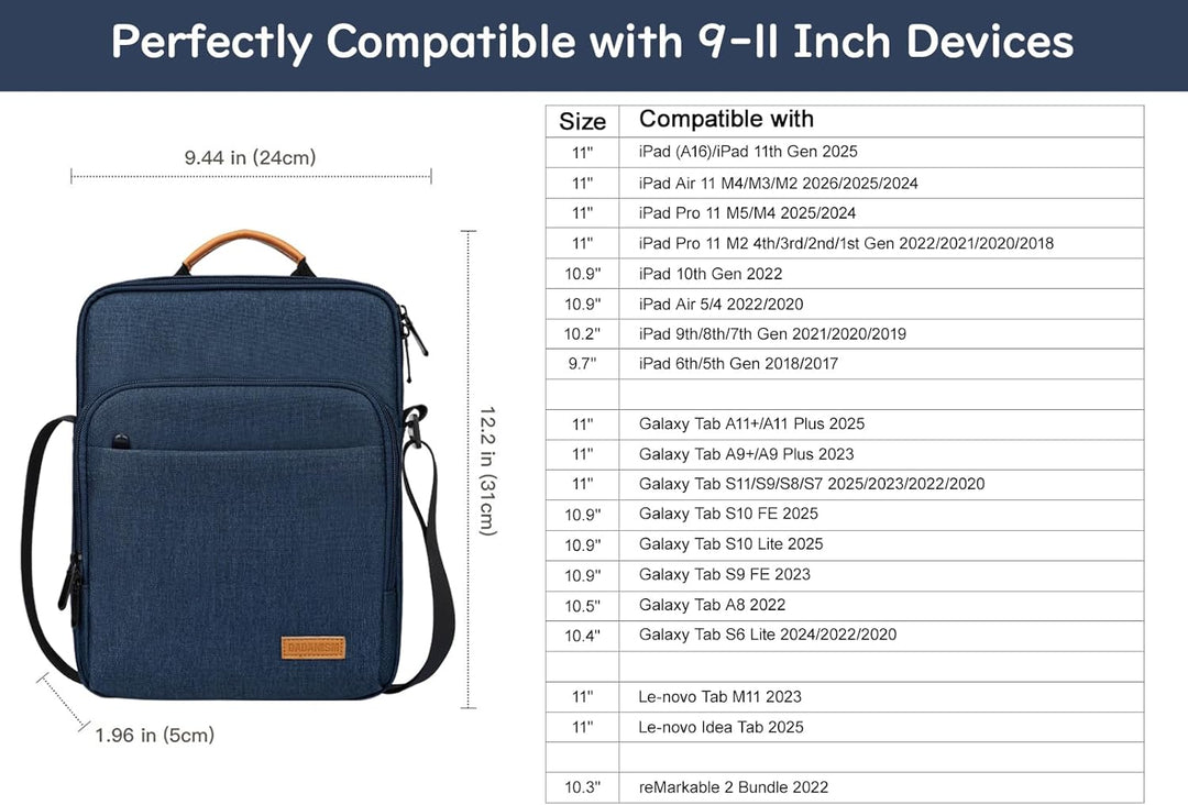 Dadanism 9-11 Zoll Tablet Tasche Schultertasche für iPad Pro/Air 11", iPad (A16) 11", i-Pad 10. Gen
