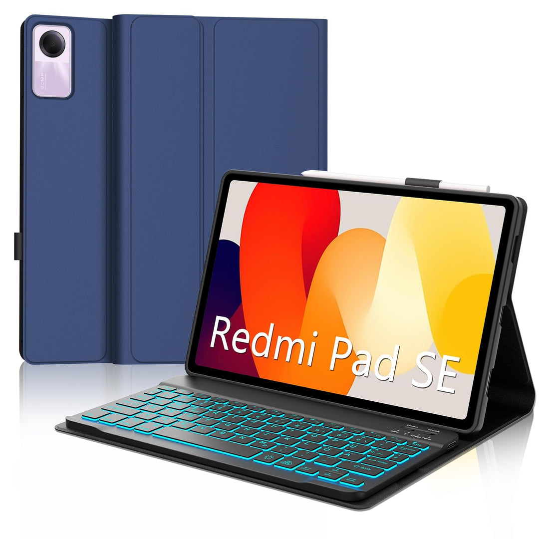Für Redmi Pad SE 11" Tastaturhülle mit Beleuchtung QWERTZ | Für Redmi Pad SE 11 Hülle - Mit 7-Farben