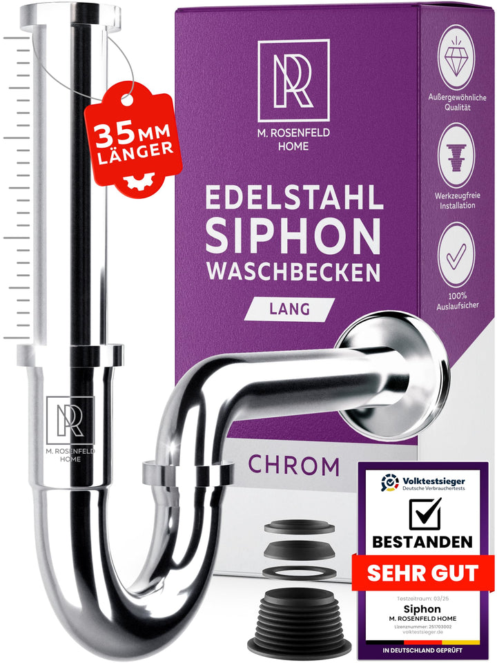 Siphon Waschbecken 1 1/4" Grösse L – Höhenverstellbarer Röhrensiphon 85–110 mm – Edelstahl Geruchsve