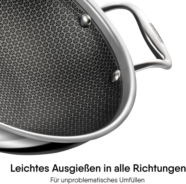 Stahl Triply Antihaft-Wok mit Deckel | Edelstahl-Wok mit Induktionsboden | Tri-Ply-Wok kratzfest | Ø