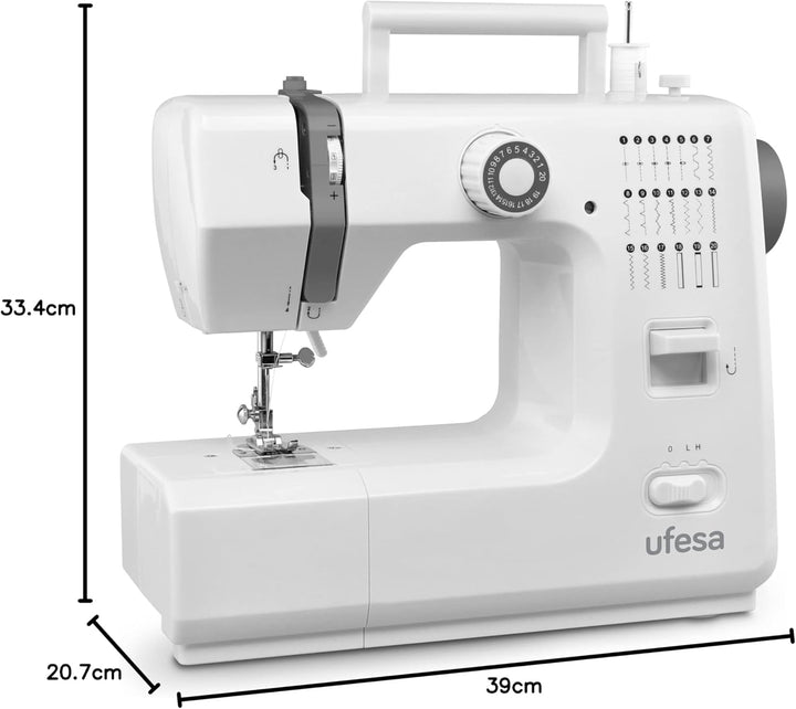 Ufesa SW2002 Deluxe Nähmaschine mit 20 Stichen, 2 Geschwindigkeitsstufen, Nählicht, Pedal/Manueller