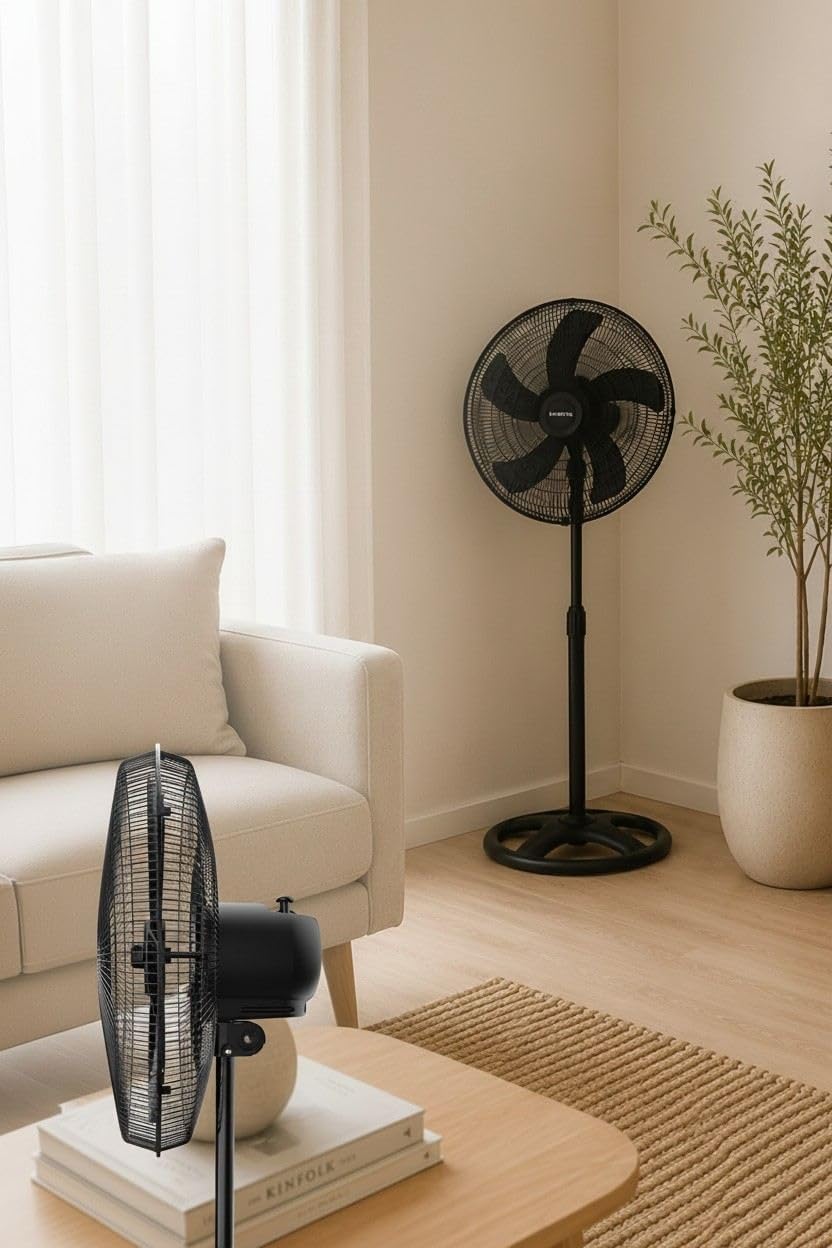 Opviq Kumtel Verstellbarer schwarzer Ventilator, 60 W, 50 x 50 x 132 cm | 3 Geschwindigkeitsstufen,