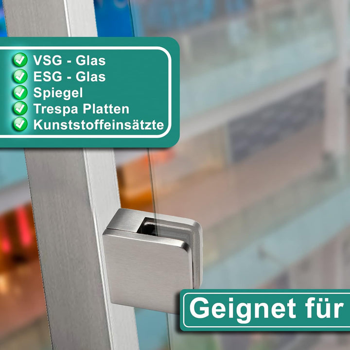 PRIOstahl Glashalter Glasklemmen Abstandhalter Klemmhalter - 4 Stück 45 x 45 x 26 mm Anschluss: Flac