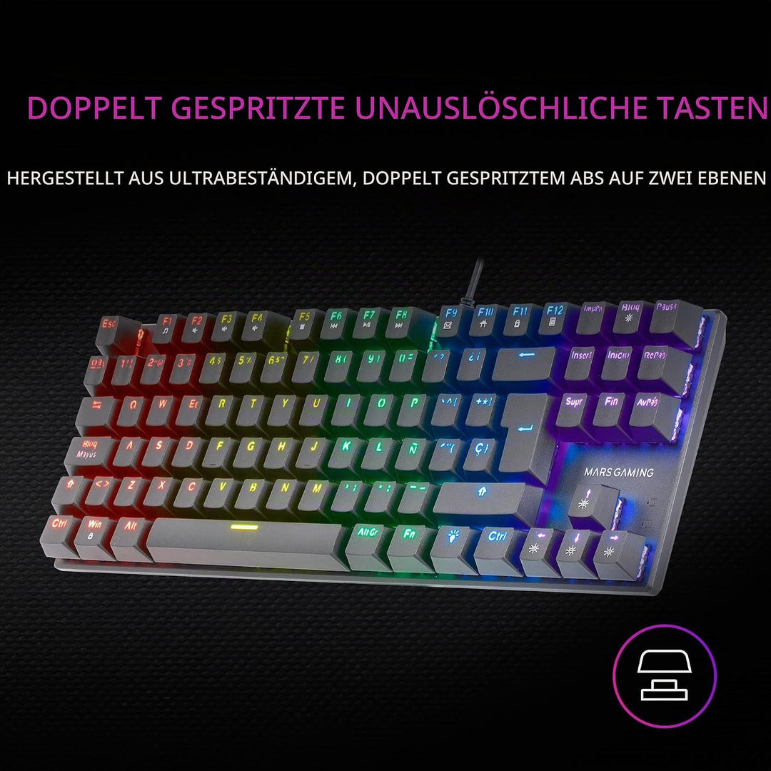 Mars Gaming MK80 Schwarz, US Sprache, Mechanische Gaming Tastatur TKL FRGB, Antighosting, Switch Mec