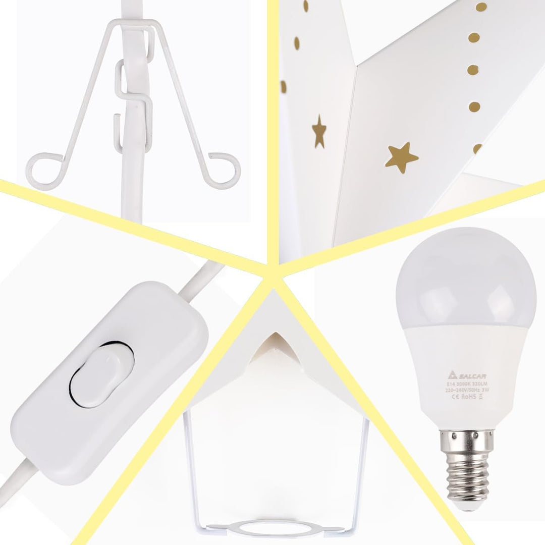 SALCAR 55cm LED Papierstern Beleuchtet zum Aufhängen, Advents Leuchtstern Fenster mit Warmweiss E14