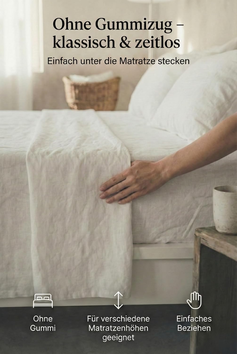 Ger3as Leinen Bettlaken ohne Gummi 100% Stonewashed Natürlich Leinen Laken Überwurf Leinen Gewaschen