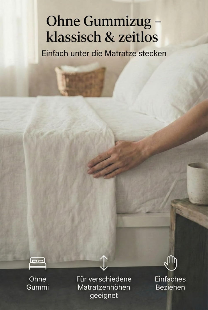 Ger3as Leinen Bettlaken ohne Gummi 100% Stonewashed Natürlich Leinen Laken Überwurf Leinen Gewaschen