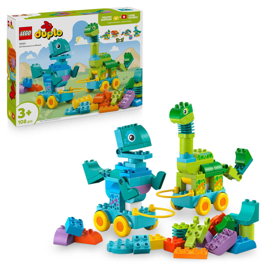 LEGO DUPLO Town Dinos auf Rädern 3-in-1-Set - Spielzeug für Mädchen &amp; Jungen ab 3 Jahren - Diplodocu