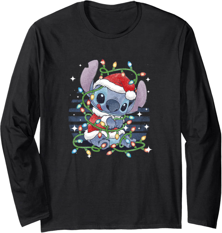Disney Lilo & Stitch Weihnachten Tangled Lights Portrait Langarmshirt