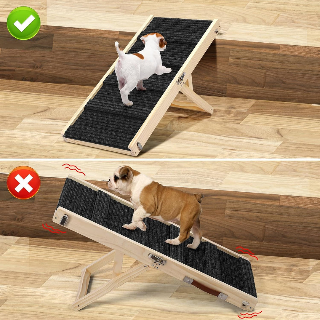 Klappbare Holz-Hundrampe für Bett, Sofa und Auto – Verstellbare Haustierrampe für kleine Hunde, Höhe
