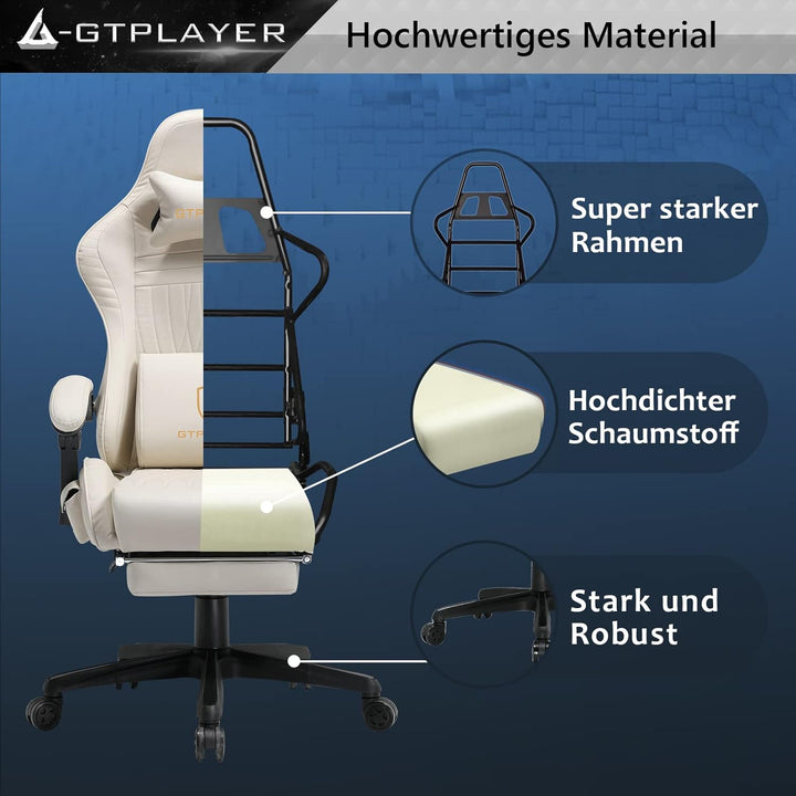 GTPLAYER Gaming Stuhl, Ergonomischer Gaming Sessel Schreibtischstuhl PC Gamer Racing Stuhl mit Fusss