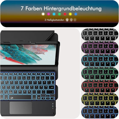INFILAND für Samsung Galaxy Tab A9+/A9 Plus Hülle mit Tastatur [Hochpräzises Touchpad], 360° Drehbar