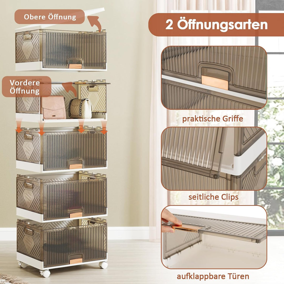 COSTWAY Schuhboxen mit Rollen, 5er Set, Schuhkarton stapelbar transparent, Schuh-Organizer aus Kunst