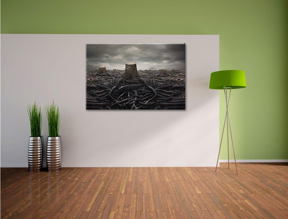 Gerodeter Wald, Format: 100x70 auf Leinwand, XXL riesige Bilder fertig gerahmt mit Keilrahmen, Kunst