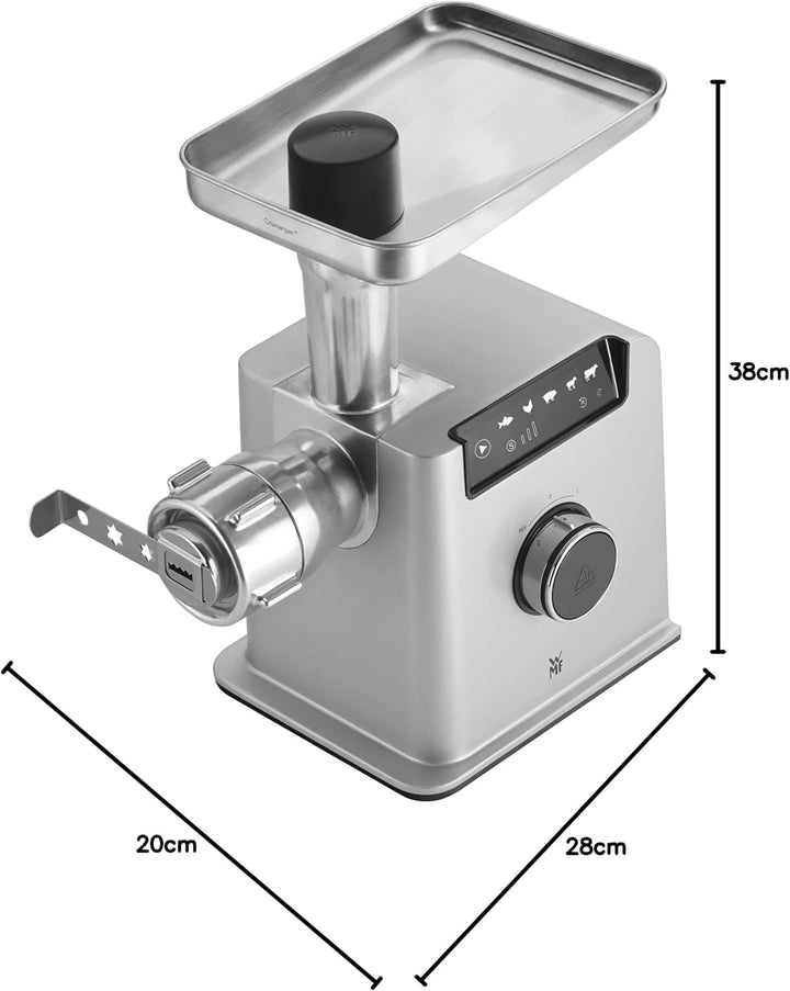 WMF Profi Plus Fleischwolf elektrisch, Wurstfüllmaschine, Rücklauf, 3 Lochscheiben, Kebbe- und Sprit