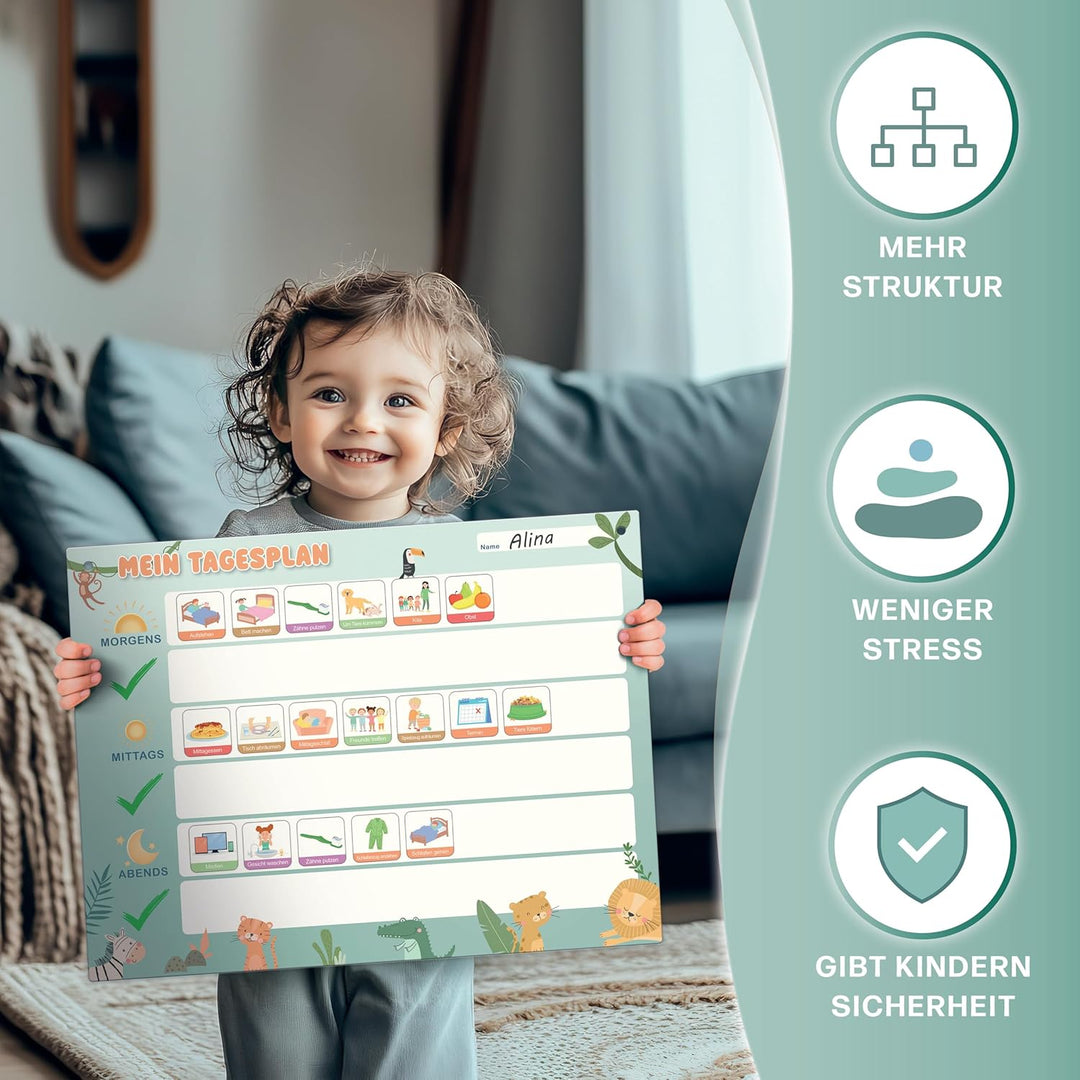Mini Mindz® Tagesplaner Kinder - Montessori Magnettafel im niedlichen Design inkl. 160 Magnete & Sti