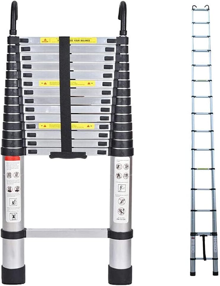 5 m Teleskopleiter mit Dachhaken-Kit Aluminium, tragbar, multifunktional, faltbar, tragbar, strapazi