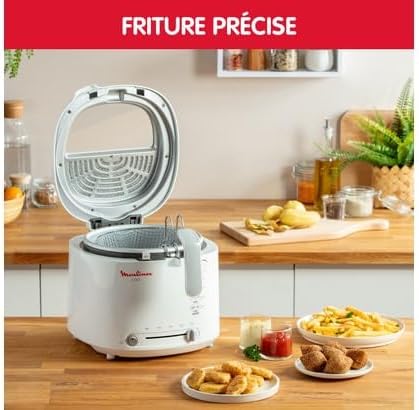 Moulinex AF2031 Fritteuse, Uno, Kapazität 1 kg für 4 Personen, Öl-Fassungsvermögen 1,8 l, Weiss XL-D