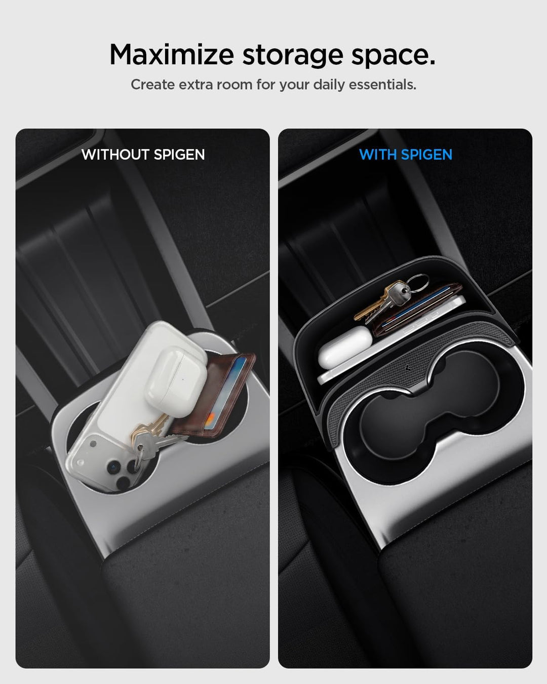 Spigen Tesla Model Y 2026 Juniper (NUR Standard) Auto Mittelkonsole Organizer Erweiterung, rutschfes