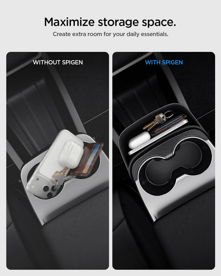 Spigen Tesla Model Y 2026 Juniper (NUR Standard) Auto Mittelkonsole Organizer Erweiterung, rutschfes