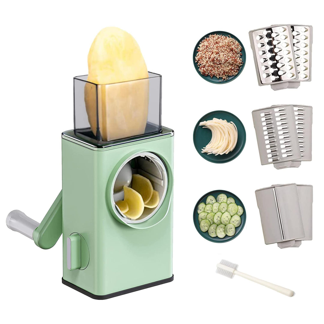 Rotierende Kartoffelreibe Küche Mandoline 3 in 1. Gemüseschneidetrommel, 3 Edelstahlklingen. Käserei