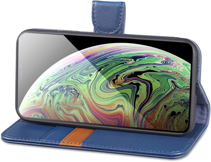 LENSUN Echtleder Hülle für iPhone XS, iPhone X Handyhülle Flip Cover [Echtes Leder][Kartenfach][RFID
