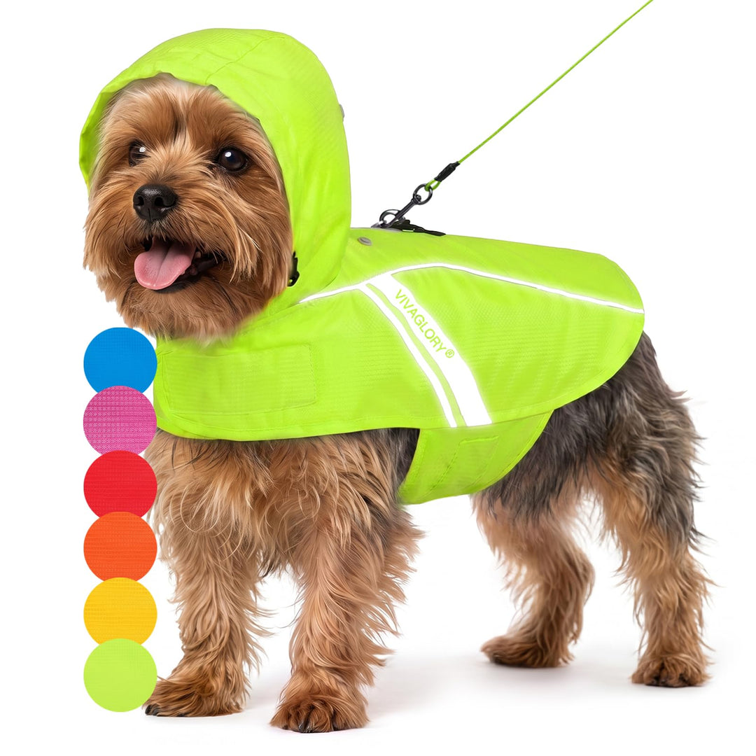 VIVAGLORY Hunderegenmantel für kleine Hunde, leicht an- und ausziehbare Regenbekleidung, reflektiere