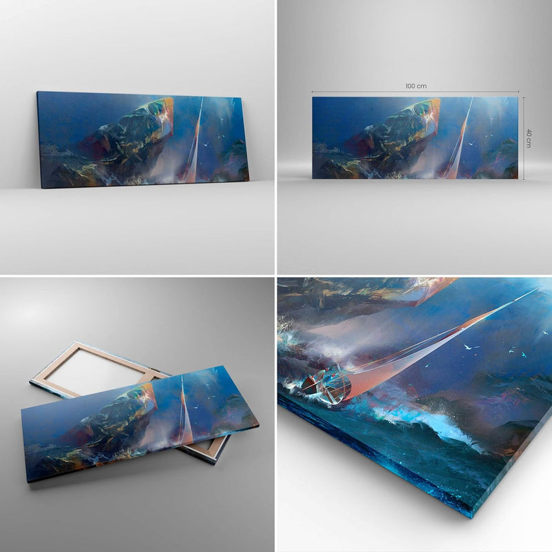 Panorama Bilder auf Leinwand 100x40cm Leinwandbild mit Rahmen Meer Segelboot Gross Wanddeko Bild Sch