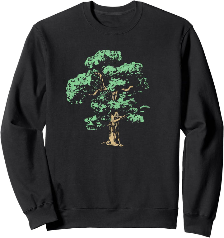 Retro Minimalist Oak Tree Illustration Graphic Sweatshirt