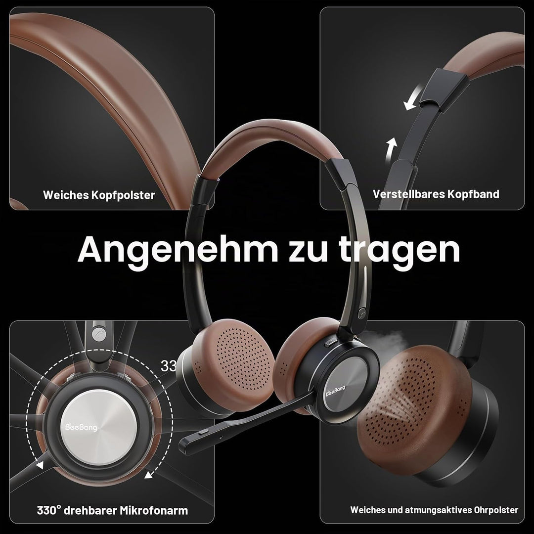 Kabelloses Headset, Bluetooth-Headset mit Mikrofon und Rauschunterdrückung &amp; USB-Dongle, Kabellose m