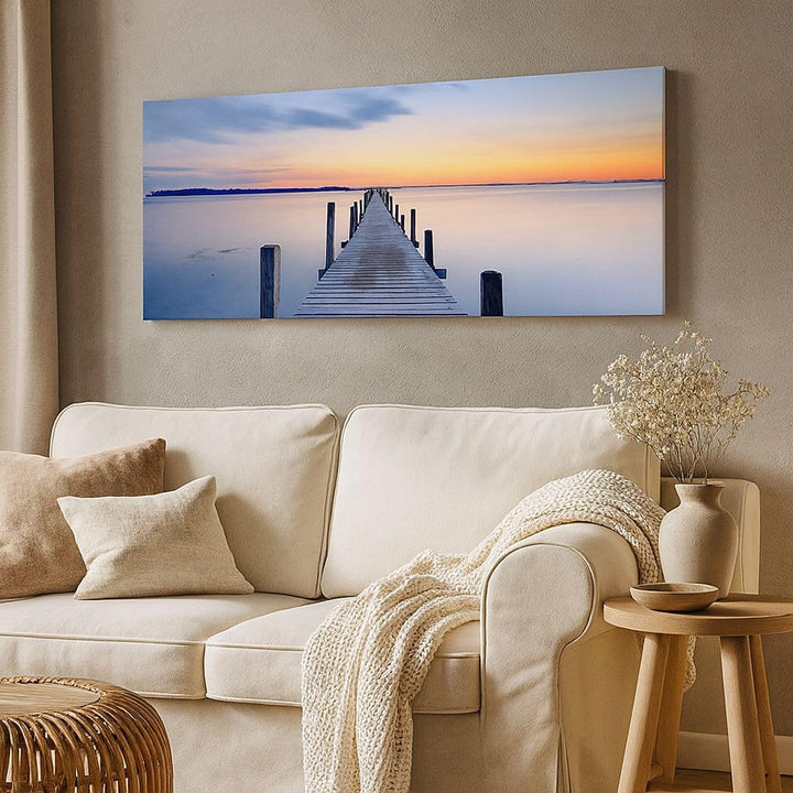 ARTTOR Wandbilder Dekoration Wohnzimmer Sonnenuntergang See Wasser Brücke Bilder auf Leinwand 120x50