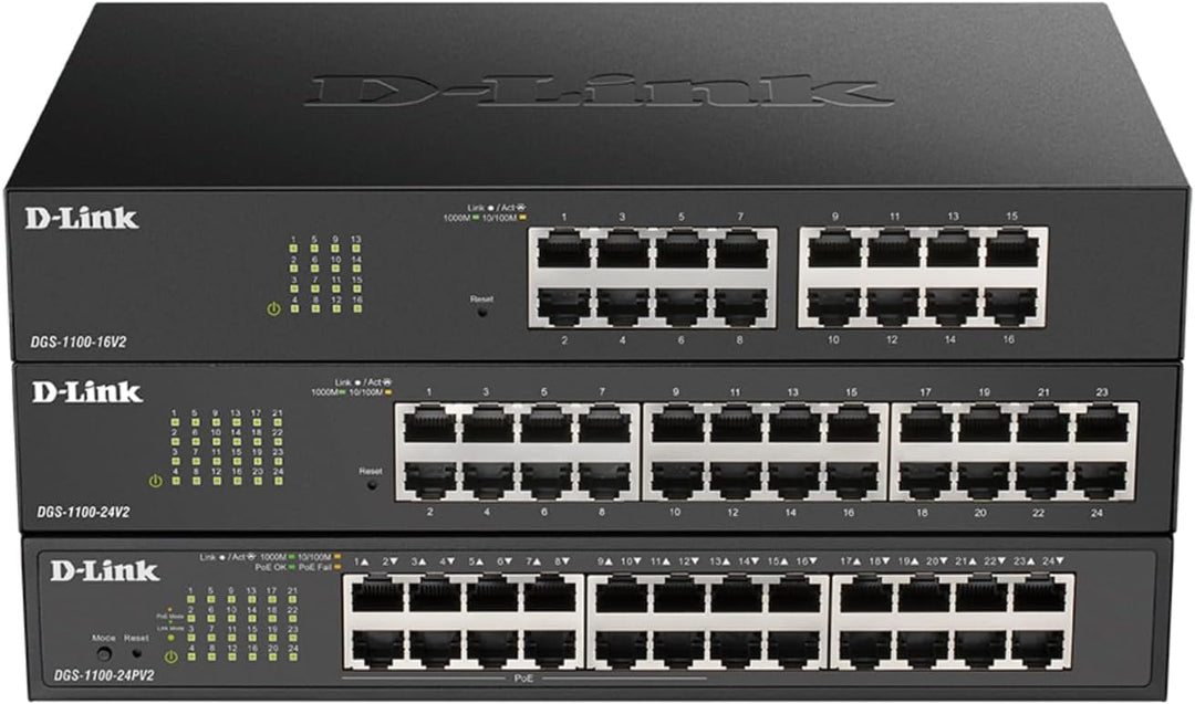 D-Link DGS-1100-24PV2 24-Port Gigabit PoE Smart Switch (24 x 10/100/1000 Mbit/s, davon 12 PoE-Ports,