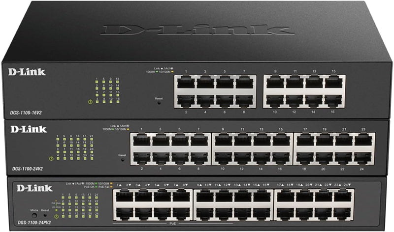 D-Link DGS-1100-24PV2 24-Port Gigabit PoE Smart Switch (24 x 10/100/1000 Mbit/s, davon 12 PoE-Ports,